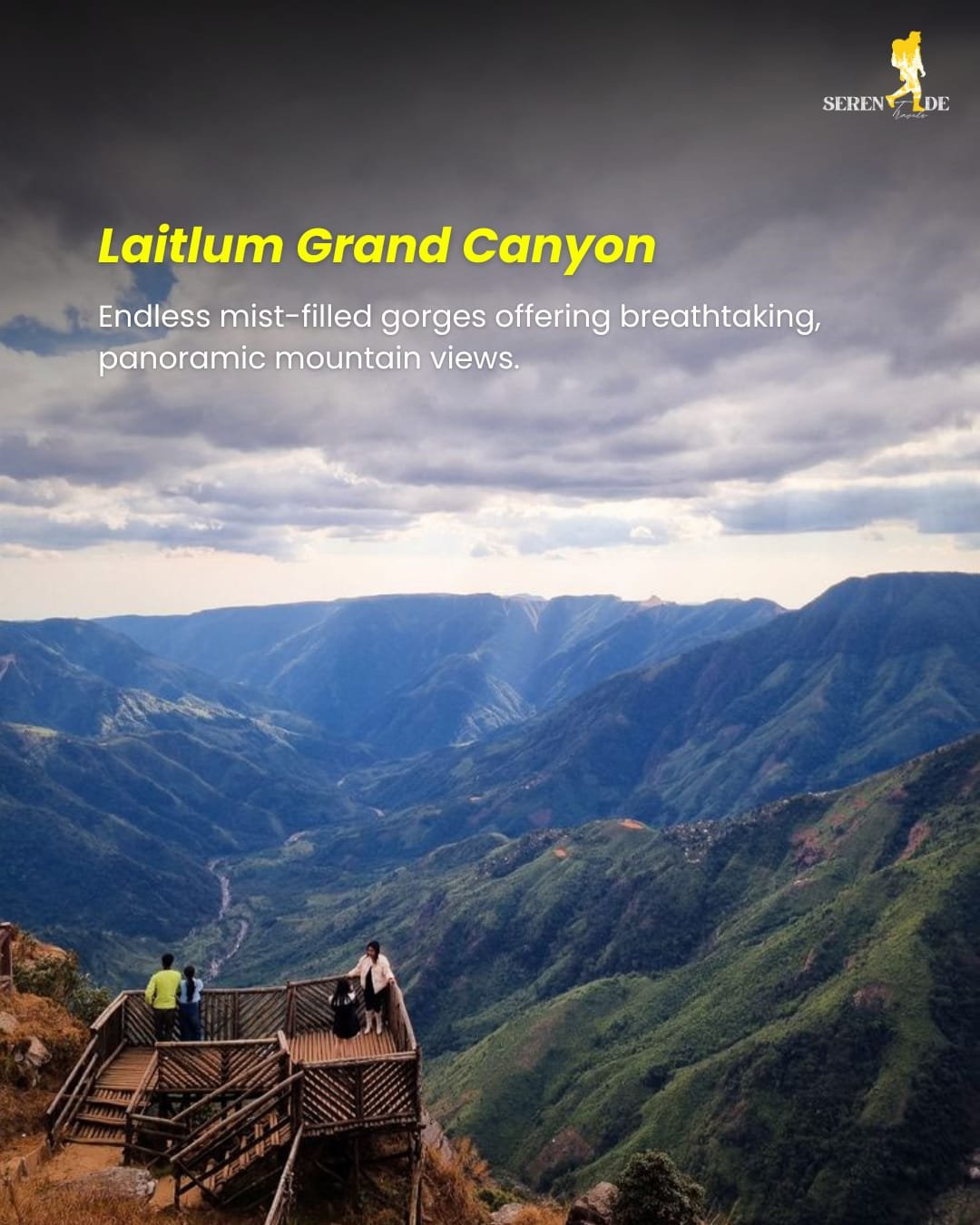 Laitlum Grand Canyon — mist-filled gorges and layered green mountains near Shillong