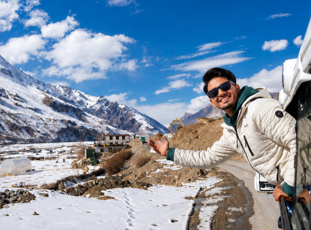 Snow-covered mountains and valley in Manali during winter