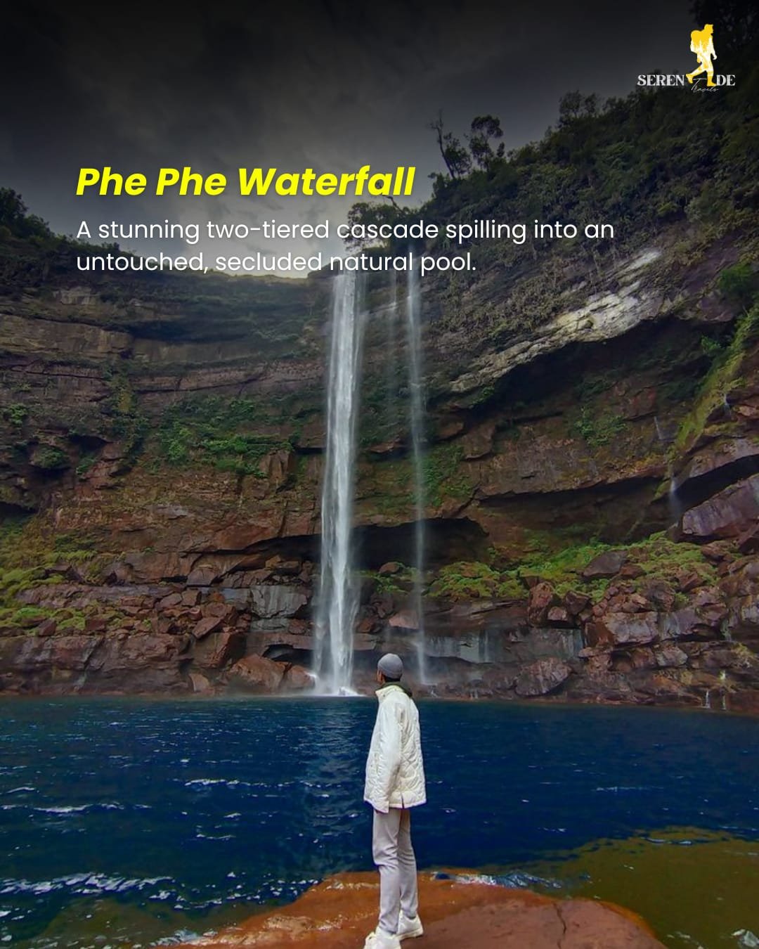 Phe Phe Waterfall — a quiet, two-tiered cascade reached via a scenic Khasi hills trek