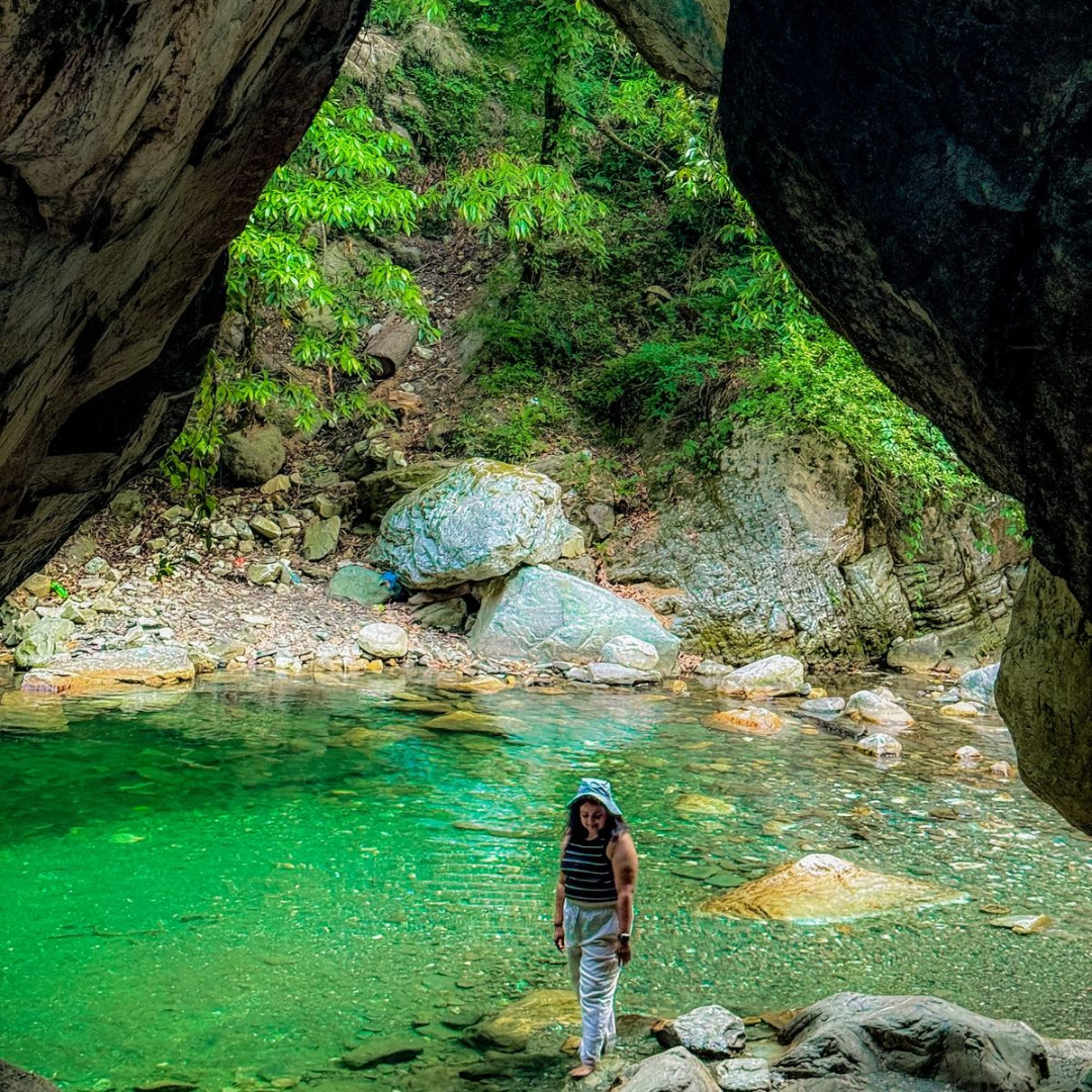 Natural rock and water setting at Mini Thailand Jibhi